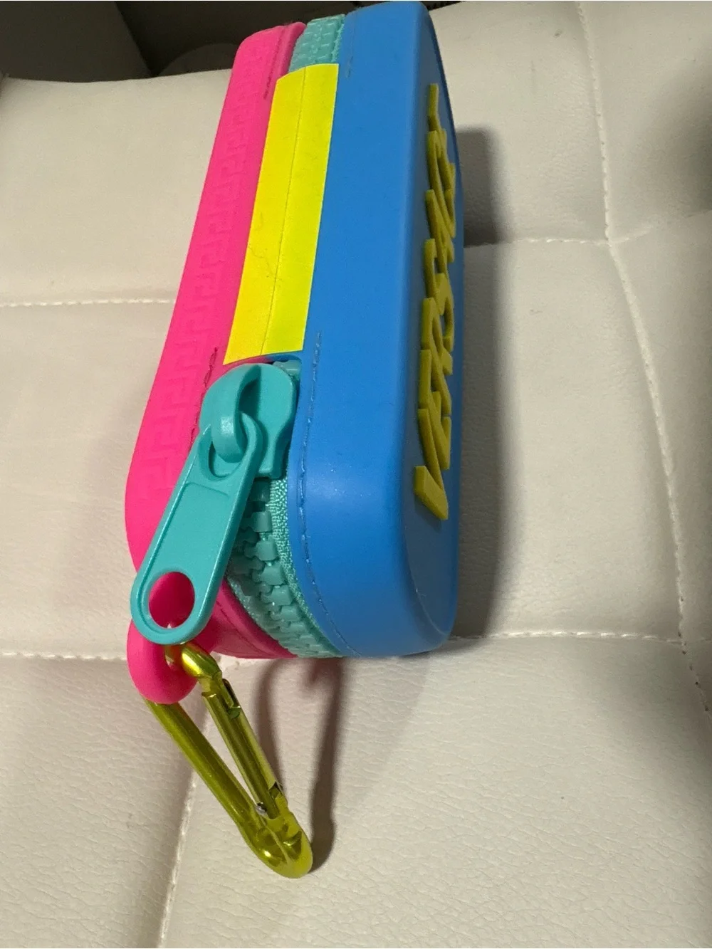 Versace Kids Bright Blue & Yellow Logo Zip Case with Pink Trim